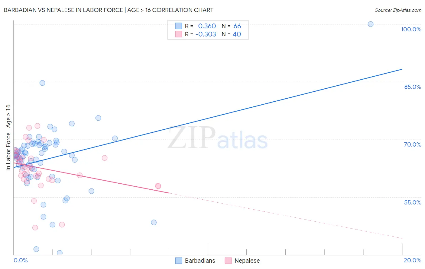 Barbadian vs Nepalese In Labor Force | Age > 16