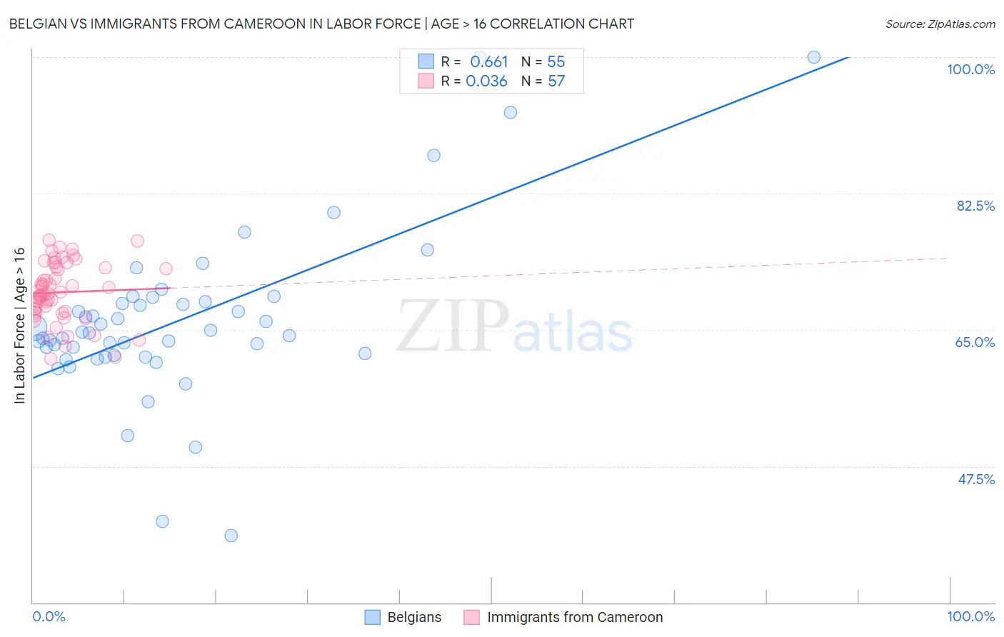 Belgian vs Immigrants from Cameroon In Labor Force | Age > 16