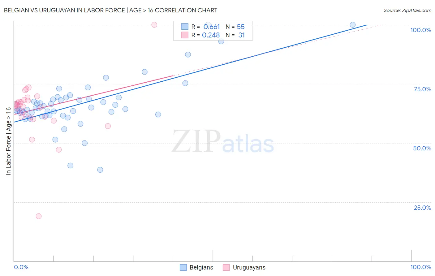 Belgian vs Uruguayan In Labor Force | Age > 16
