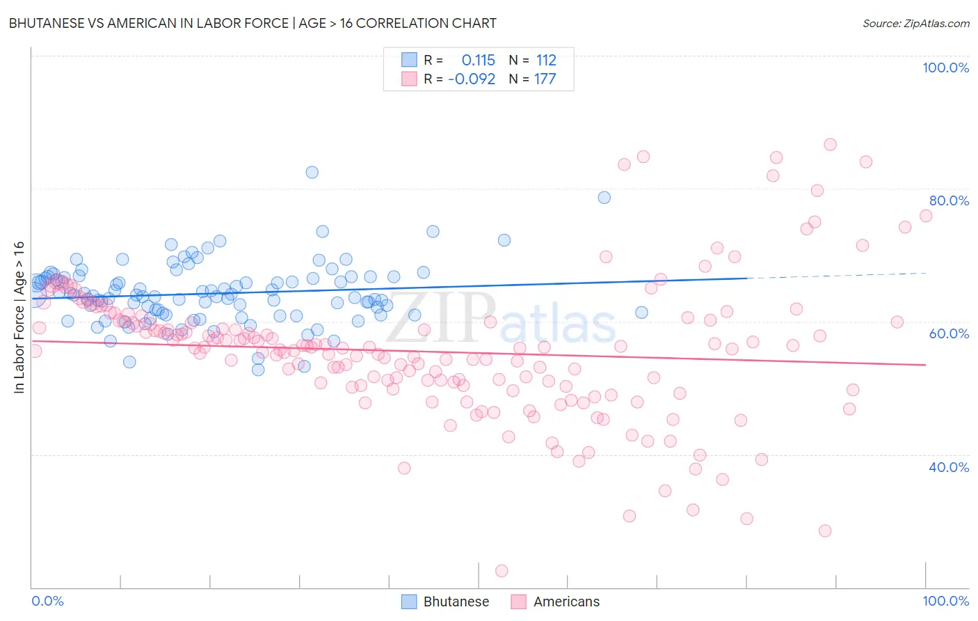 Bhutanese vs American In Labor Force | Age > 16