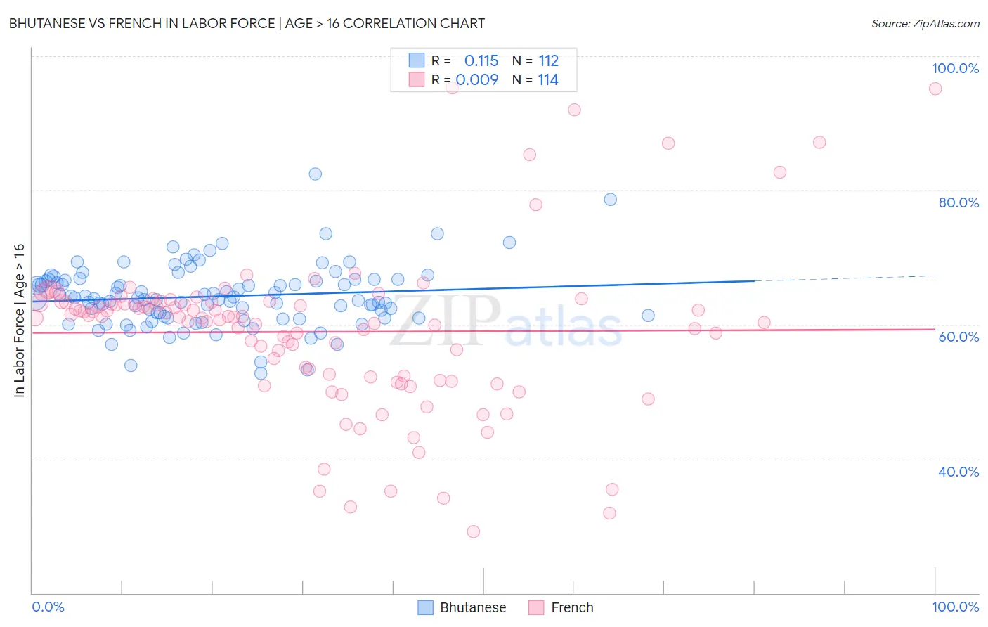 Bhutanese vs French In Labor Force | Age > 16