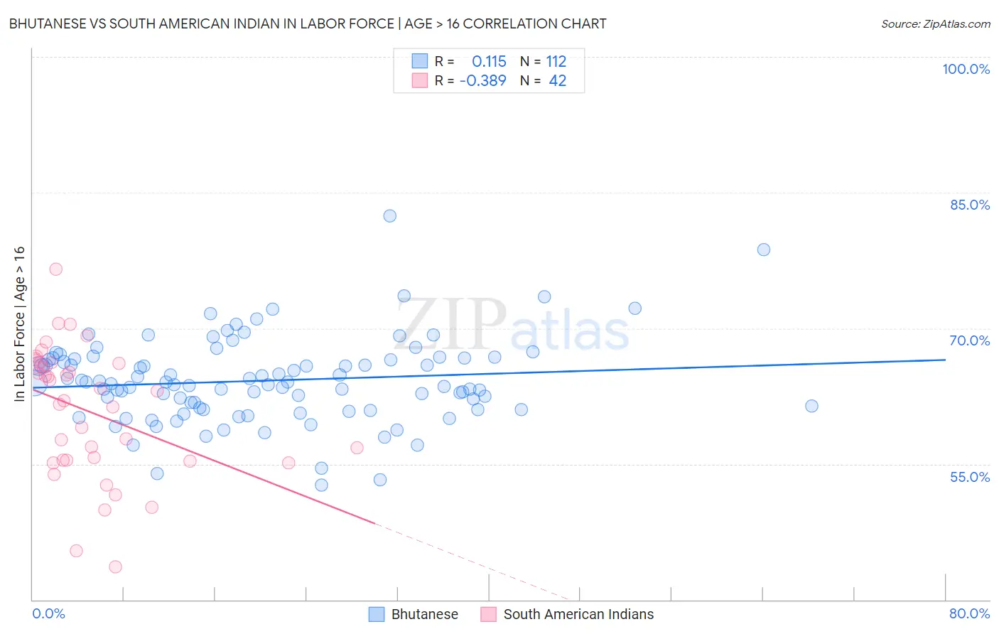 Bhutanese vs South American Indian In Labor Force | Age > 16