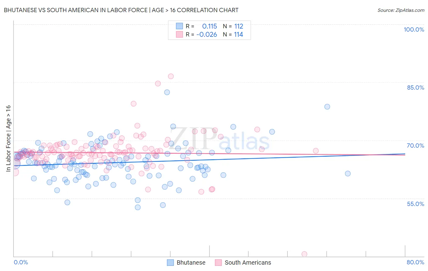 Bhutanese vs South American In Labor Force | Age > 16