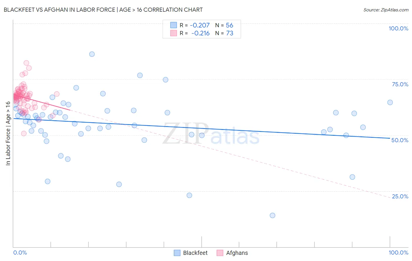 Blackfeet vs Afghan In Labor Force | Age > 16