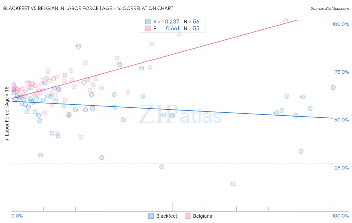 Blackfeet vs Belgian In Labor Force | Age > 16