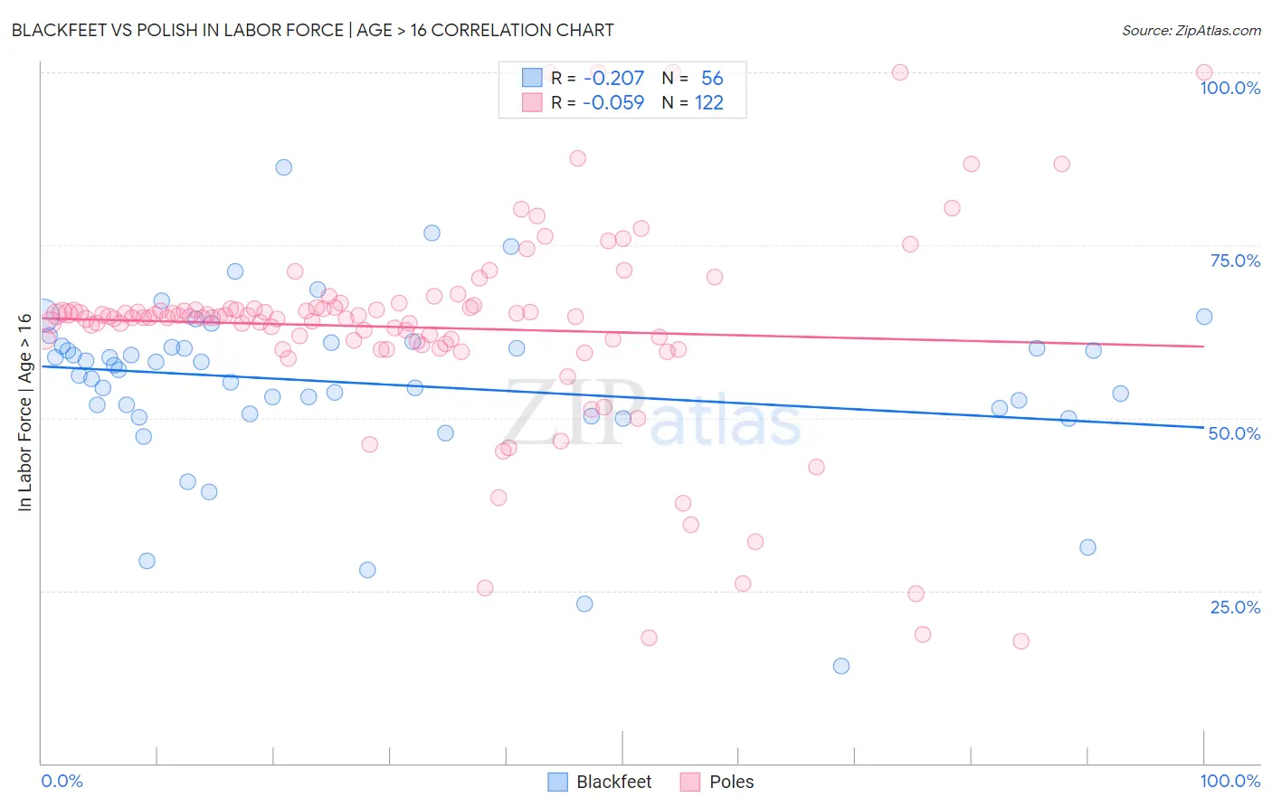 Blackfeet vs Polish In Labor Force | Age > 16