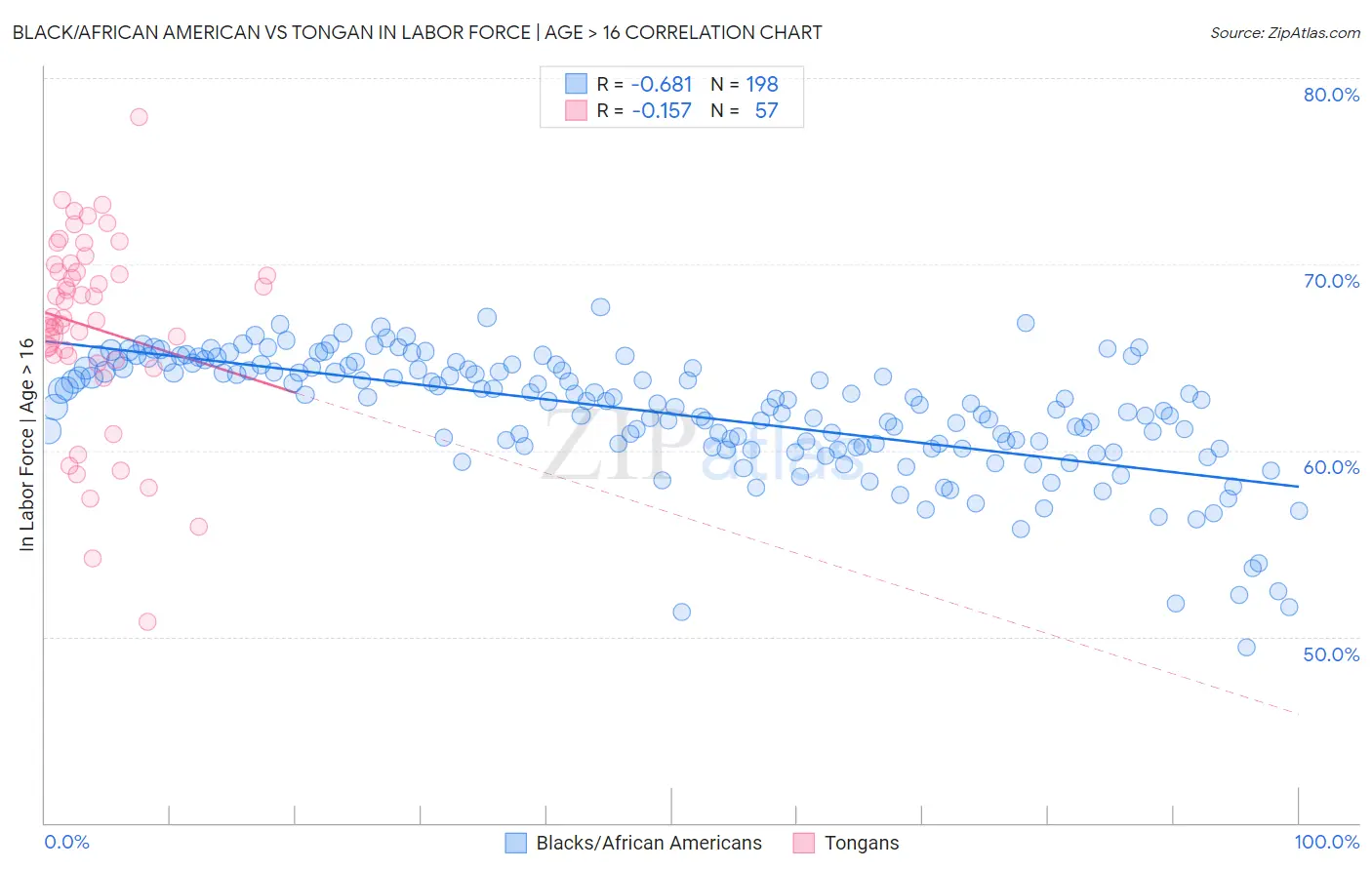 Black/African American vs Tongan In Labor Force | Age > 16