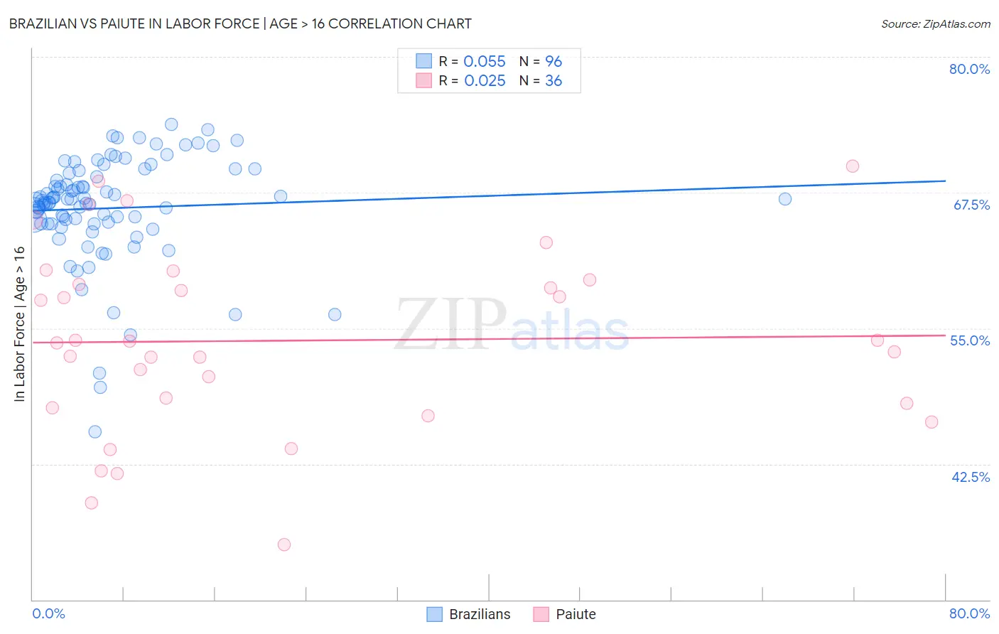 Brazilian vs Paiute In Labor Force | Age > 16