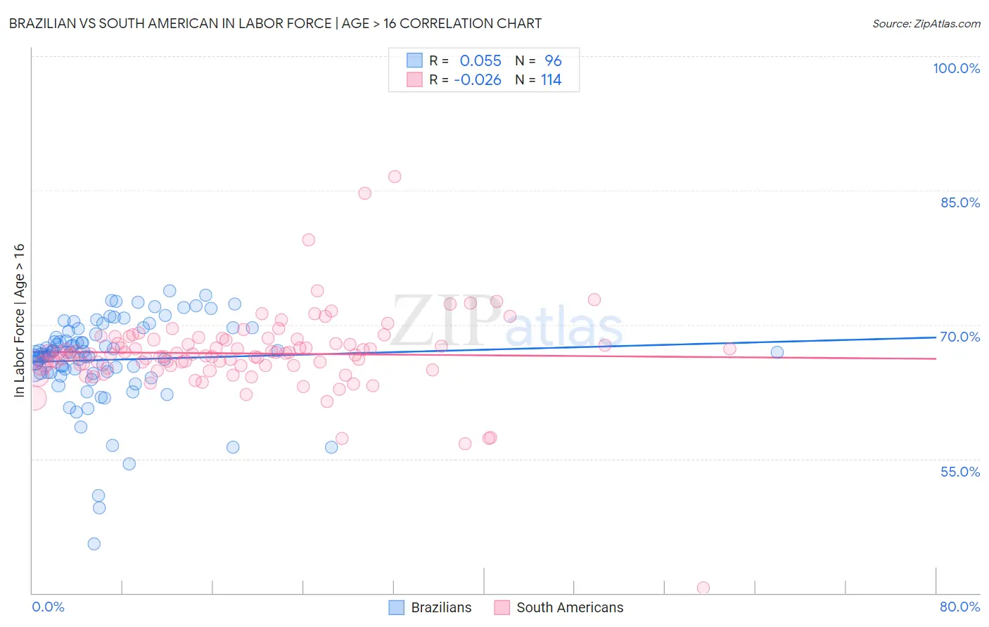 Brazilian vs South American In Labor Force | Age > 16