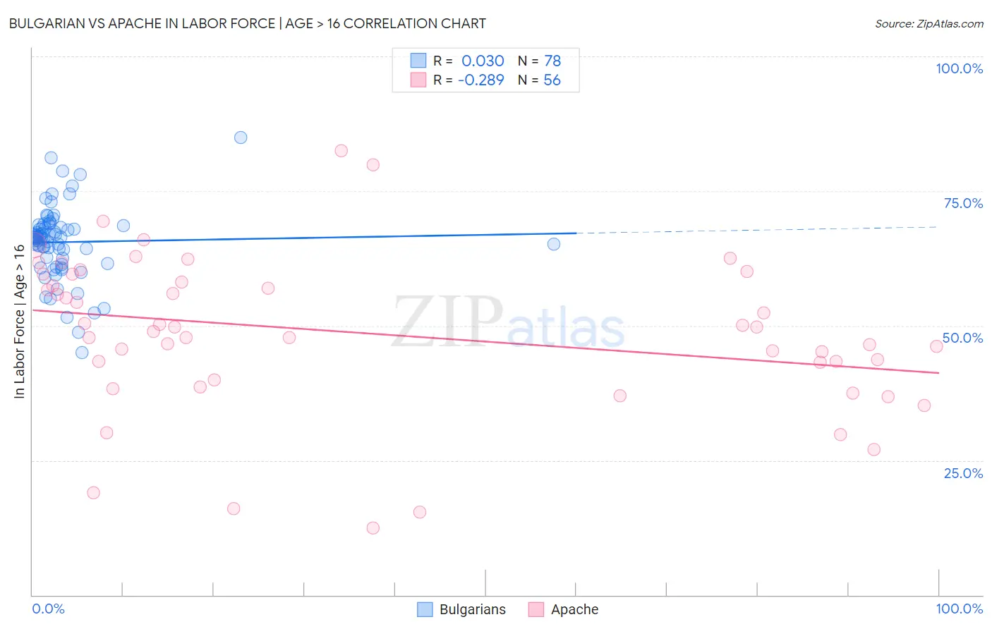 Bulgarian vs Apache In Labor Force | Age > 16