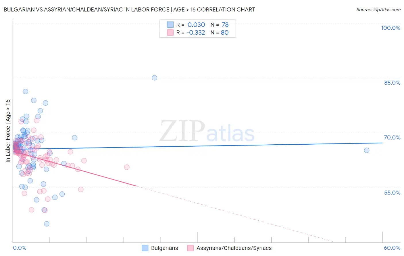 Bulgarian vs Assyrian/Chaldean/Syriac In Labor Force | Age > 16