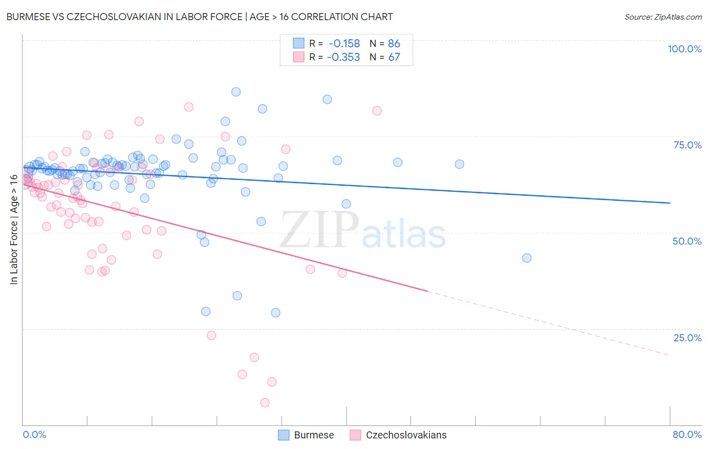 Burmese vs Czechoslovakian In Labor Force | Age > 16
