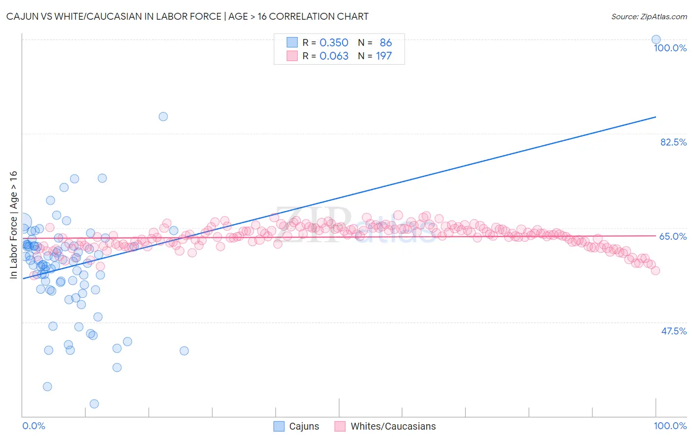 Cajun vs White/Caucasian In Labor Force | Age > 16