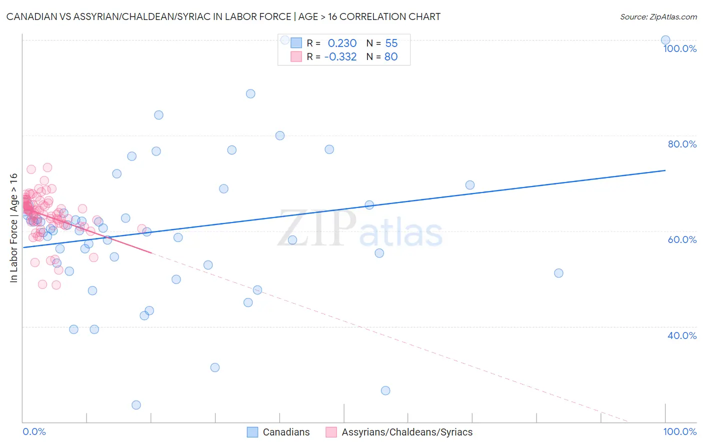 Canadian vs Assyrian/Chaldean/Syriac In Labor Force | Age > 16