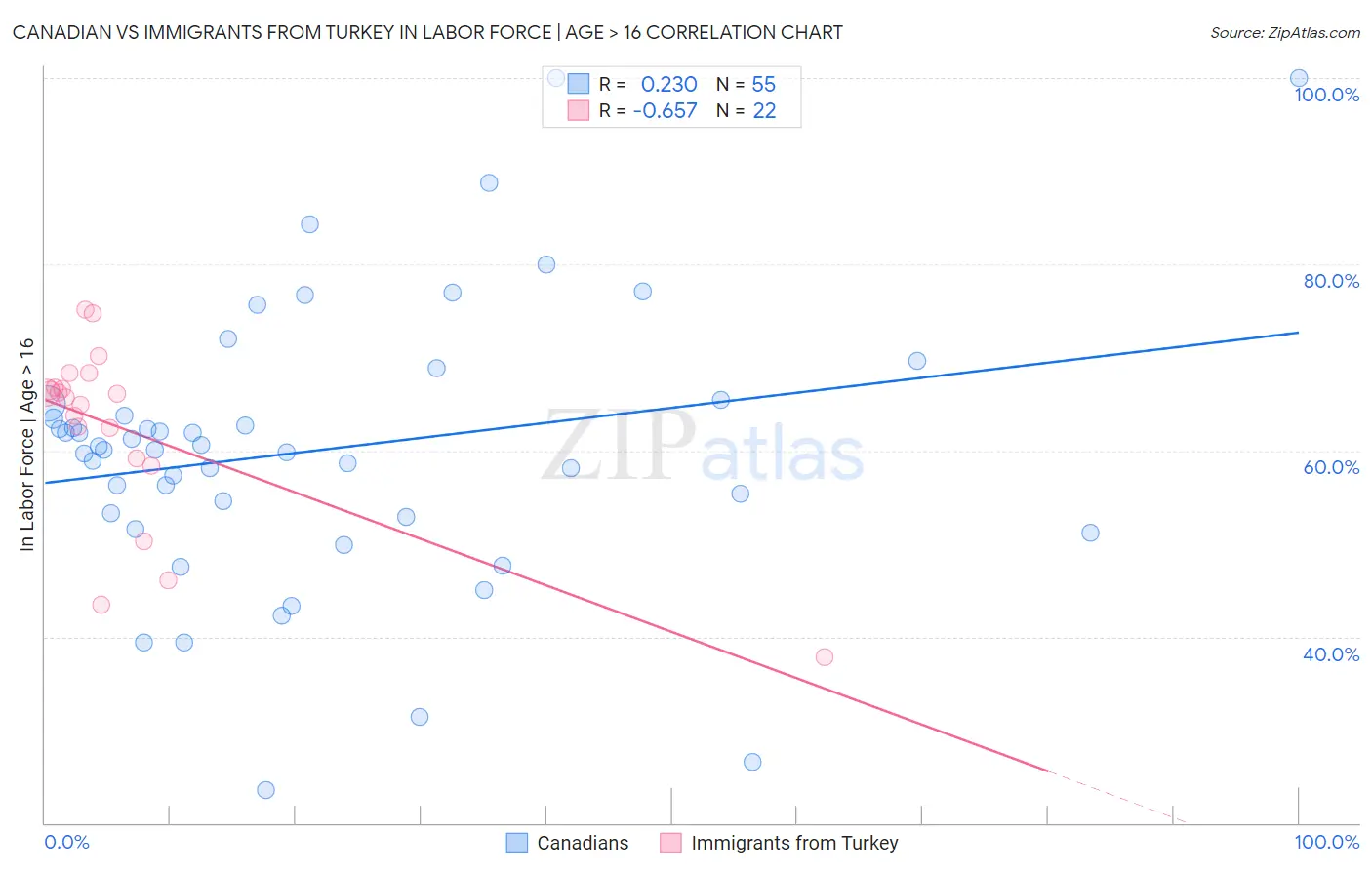 Canadian vs Immigrants from Turkey In Labor Force | Age > 16