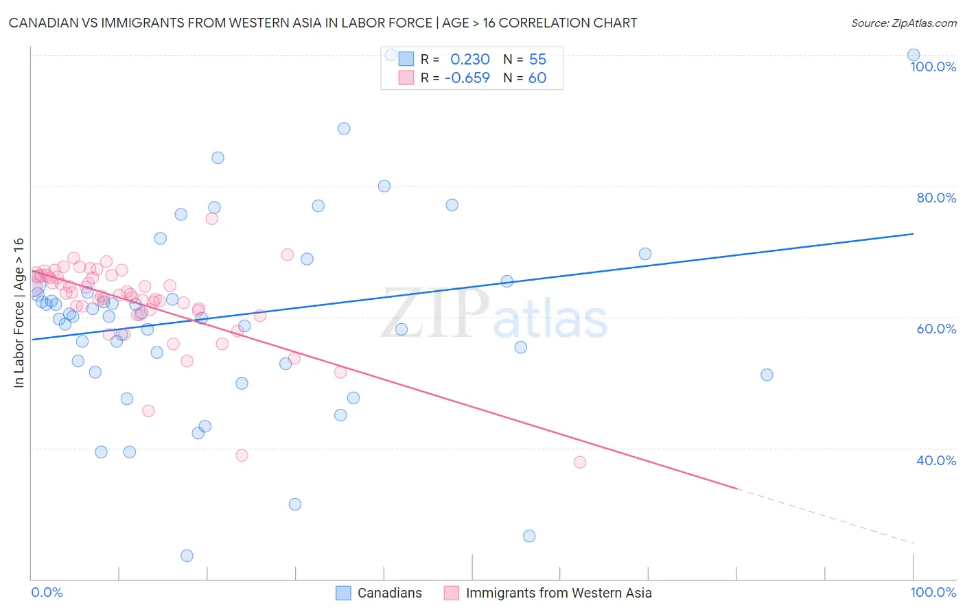 Canadian vs Immigrants from Western Asia In Labor Force | Age > 16