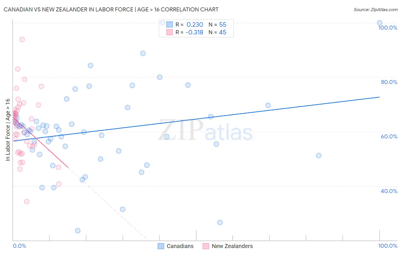 Canadian vs New Zealander In Labor Force | Age > 16