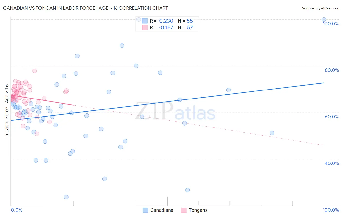 Canadian vs Tongan In Labor Force | Age > 16