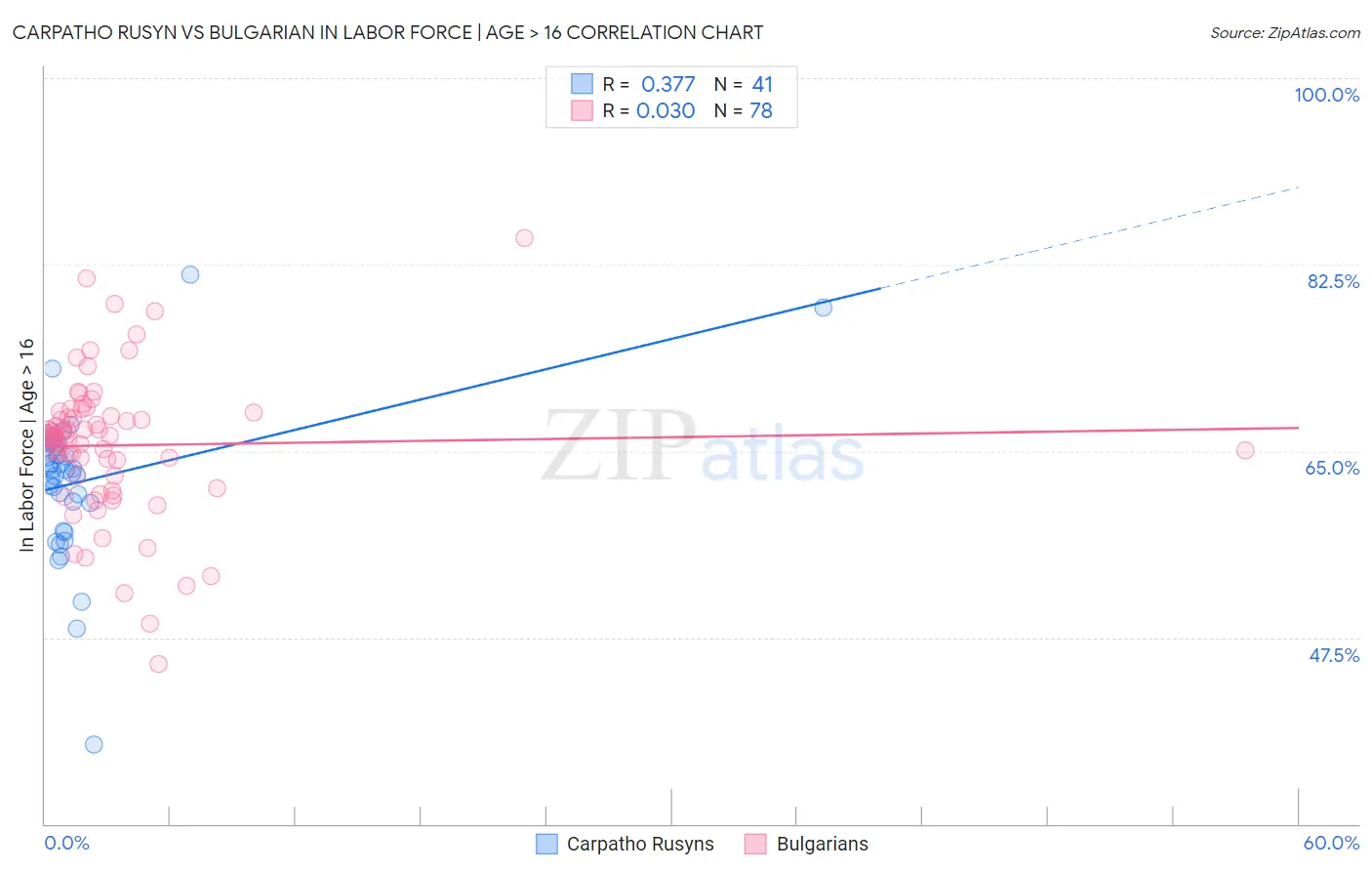 Carpatho Rusyn vs Bulgarian In Labor Force | Age > 16