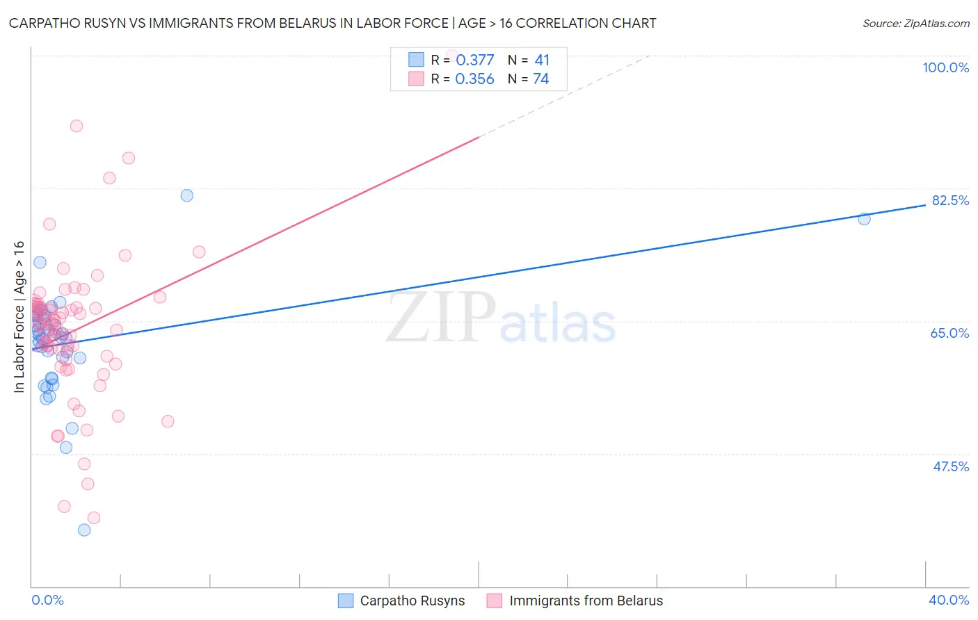 Carpatho Rusyn vs Immigrants from Belarus In Labor Force | Age > 16
