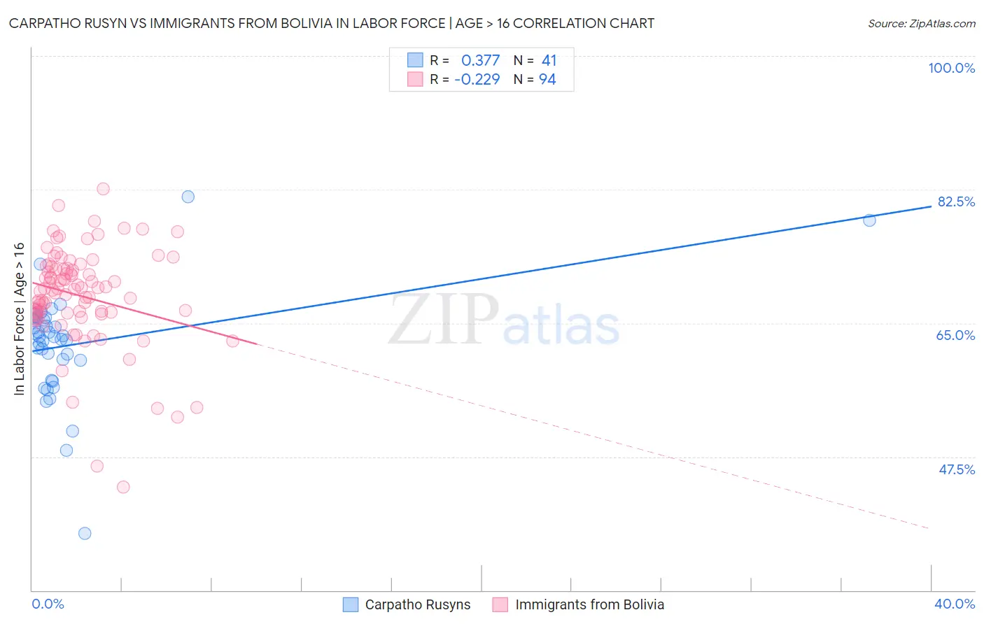 Carpatho Rusyn vs Immigrants from Bolivia In Labor Force | Age > 16