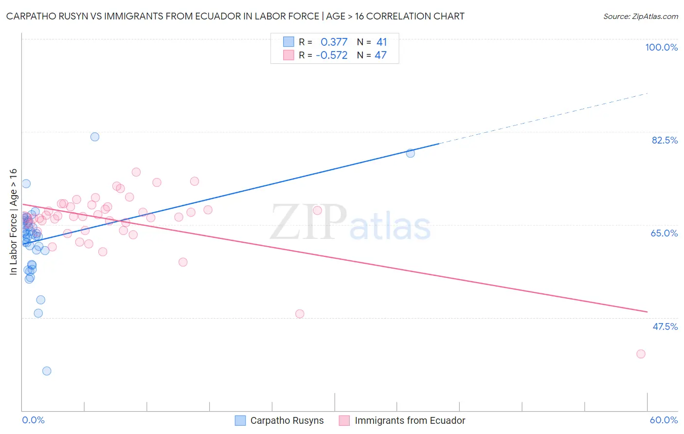 Carpatho Rusyn vs Immigrants from Ecuador In Labor Force | Age > 16