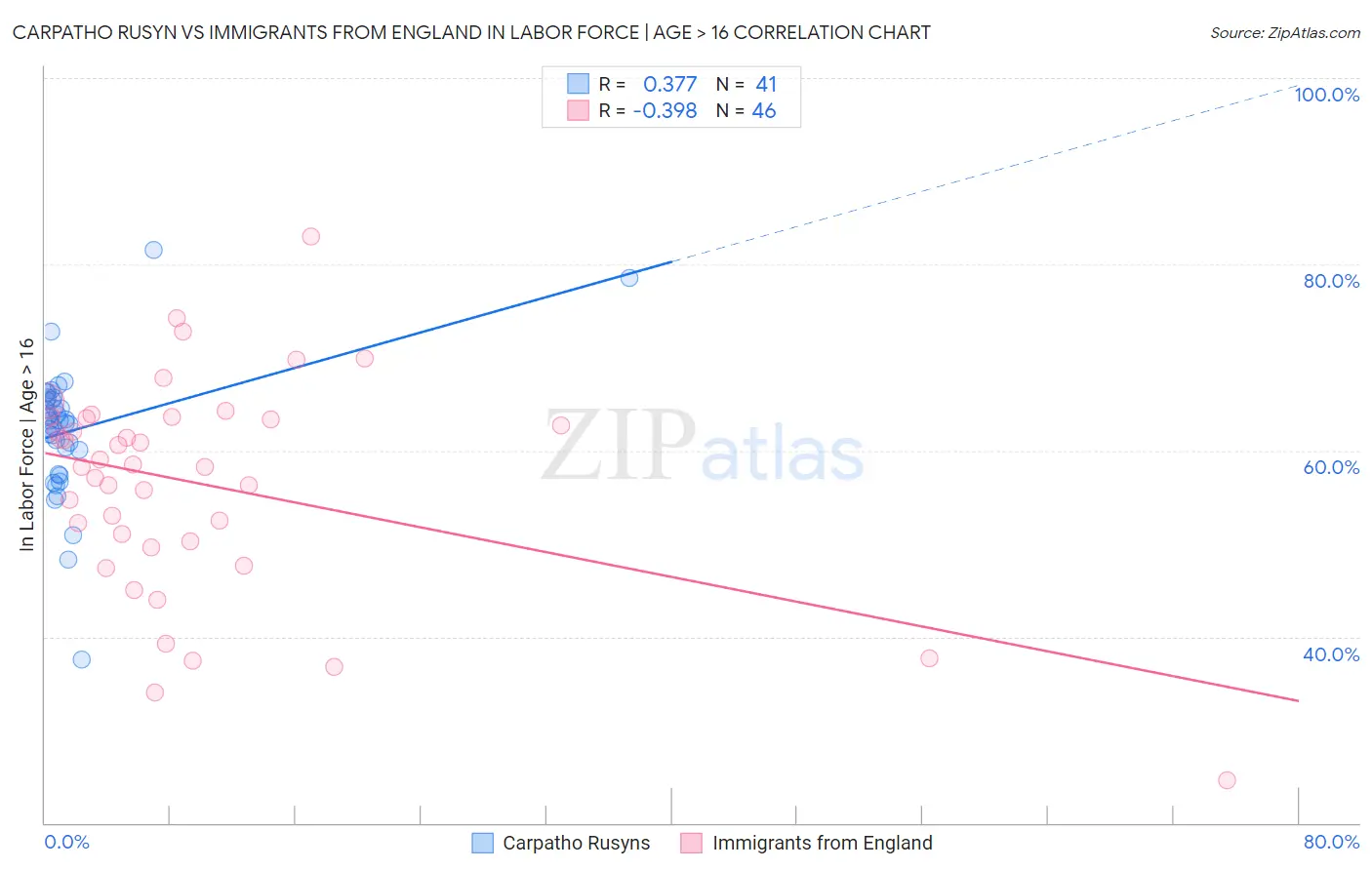 Carpatho Rusyn vs Immigrants from England In Labor Force | Age > 16