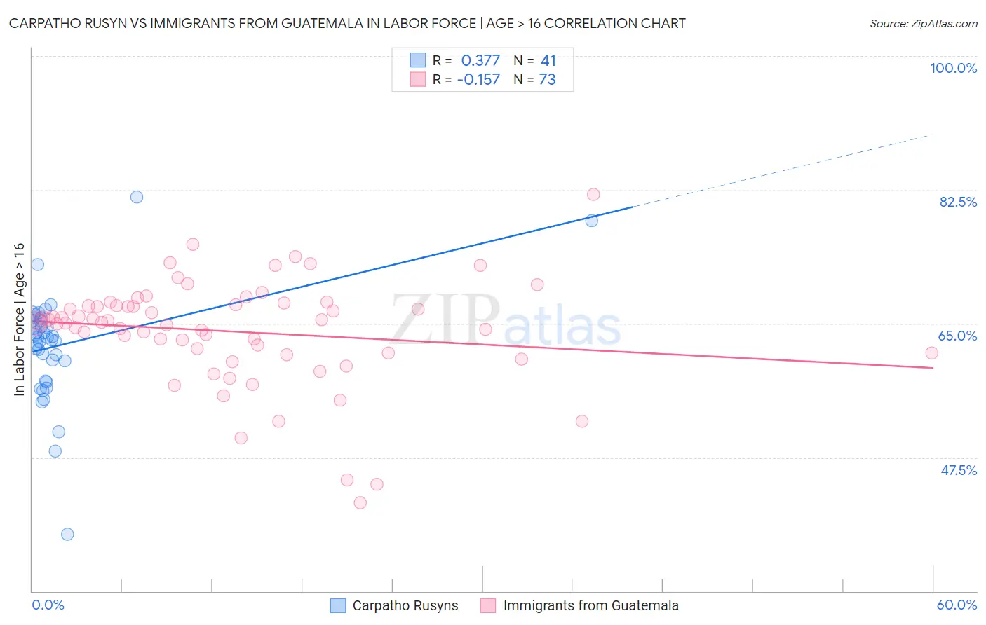 Carpatho Rusyn vs Immigrants from Guatemala In Labor Force | Age > 16