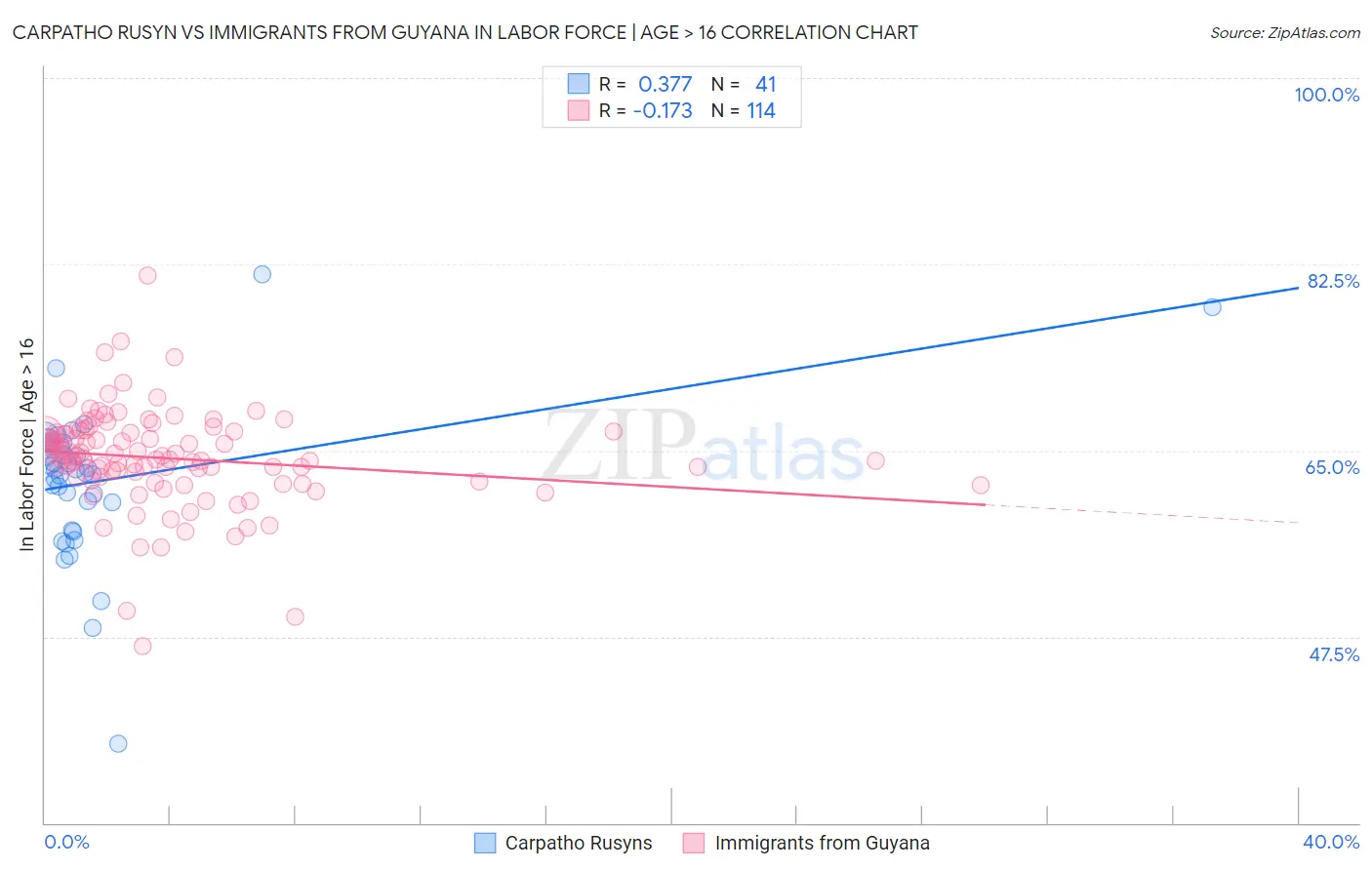 Carpatho Rusyn vs Immigrants from Guyana In Labor Force | Age > 16