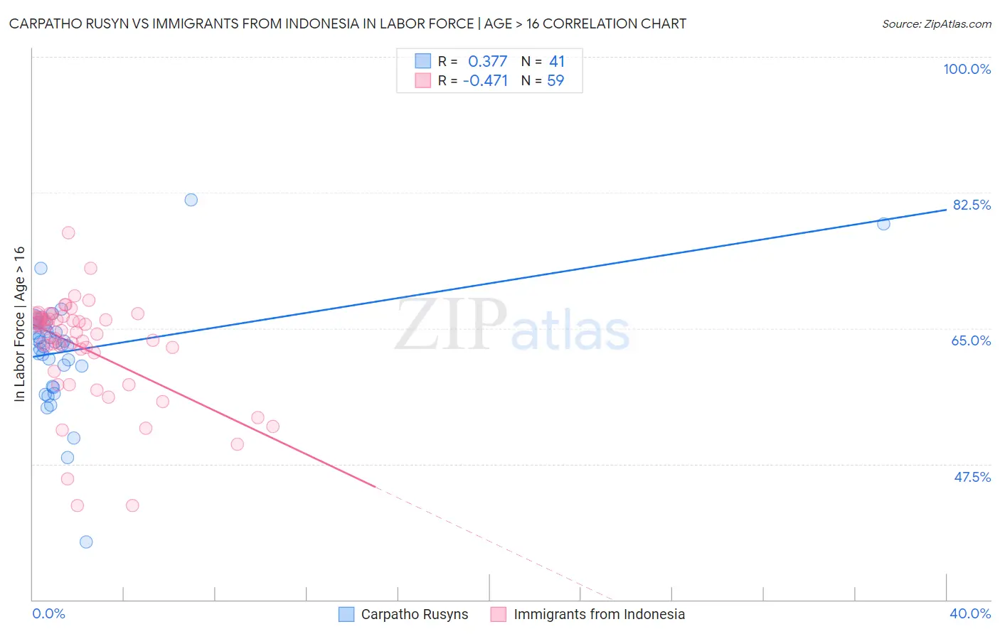 Carpatho Rusyn vs Immigrants from Indonesia In Labor Force | Age > 16