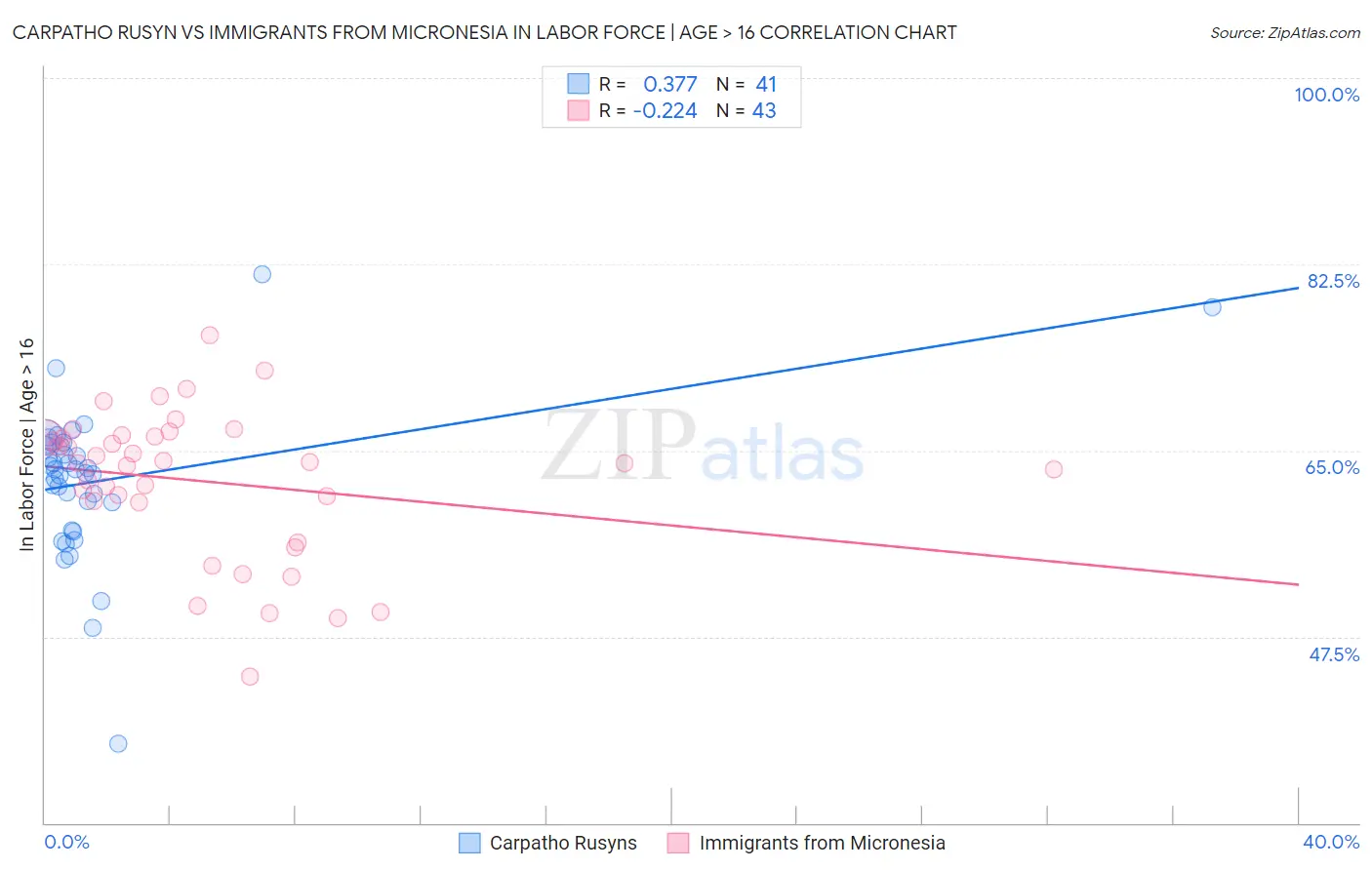 Carpatho Rusyn vs Immigrants from Micronesia In Labor Force | Age > 16