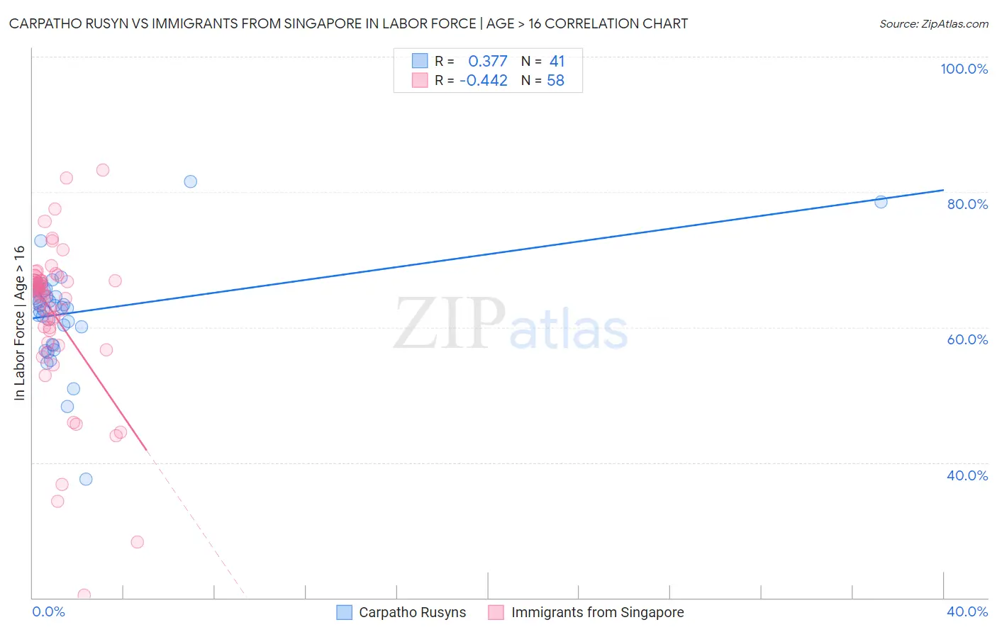 Carpatho Rusyn vs Immigrants from Singapore In Labor Force | Age > 16