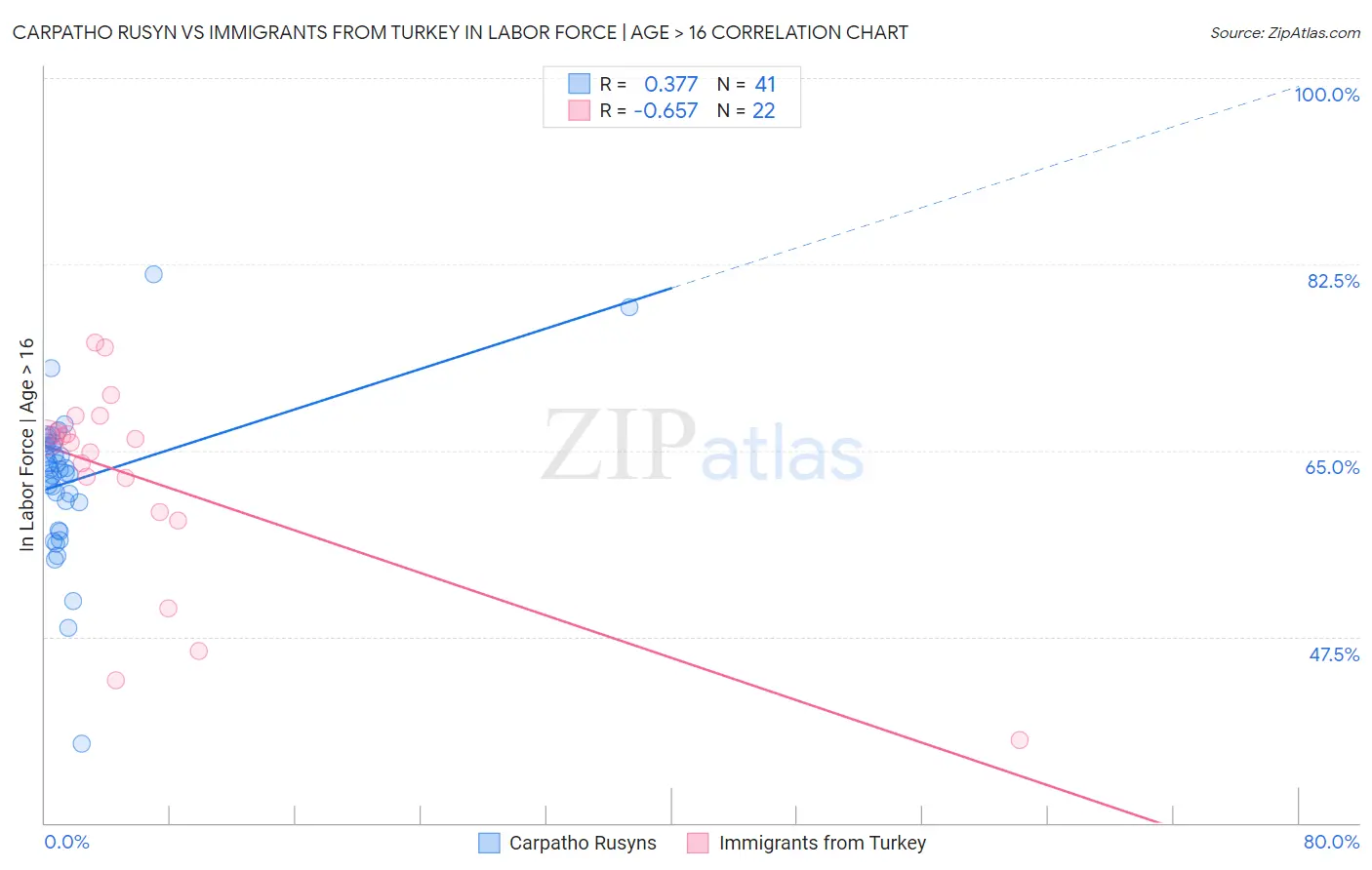 Carpatho Rusyn vs Immigrants from Turkey In Labor Force | Age > 16