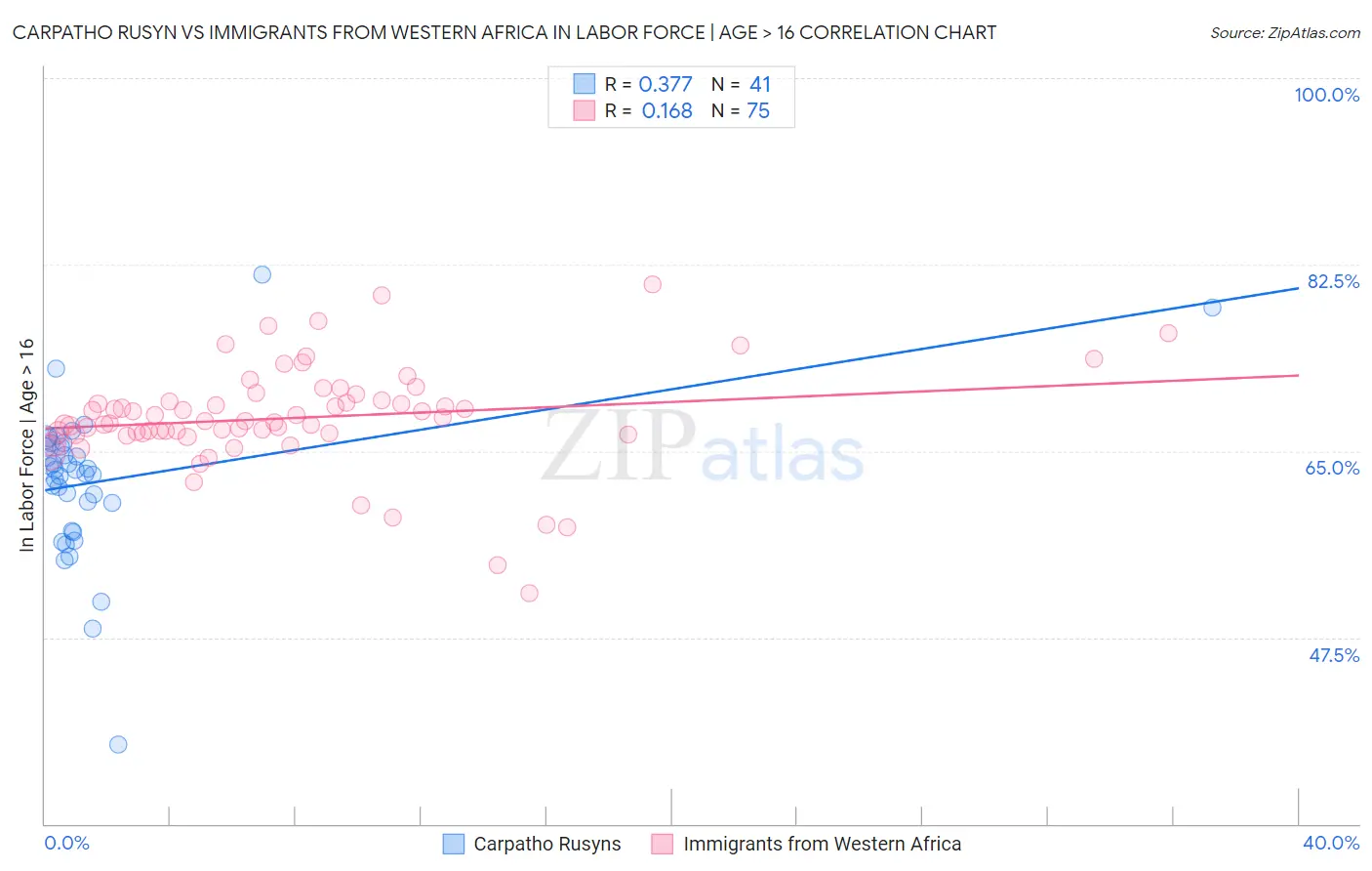 Carpatho Rusyn vs Immigrants from Western Africa In Labor Force | Age > 16