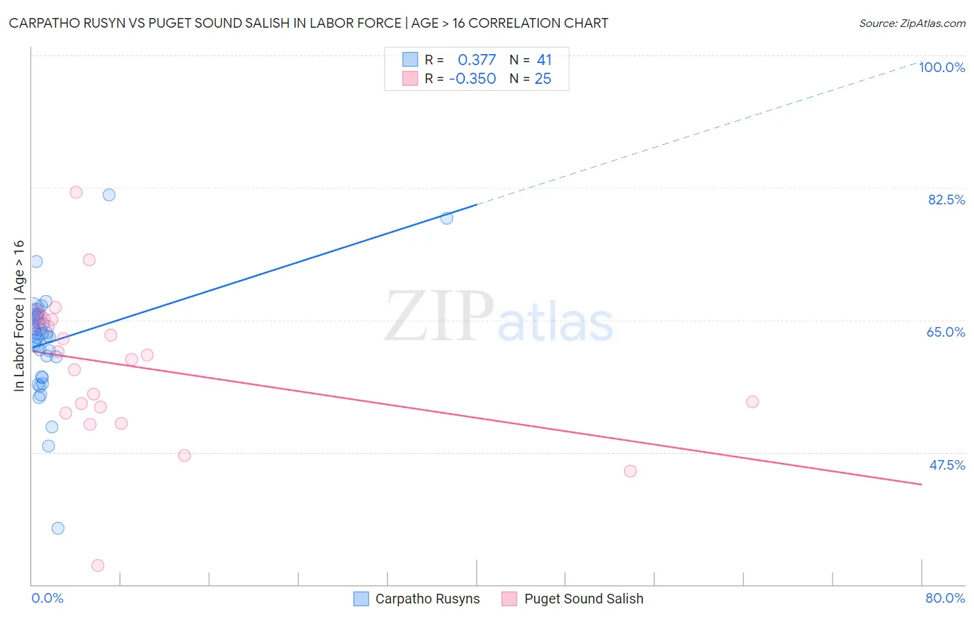 Carpatho Rusyn vs Puget Sound Salish In Labor Force | Age > 16