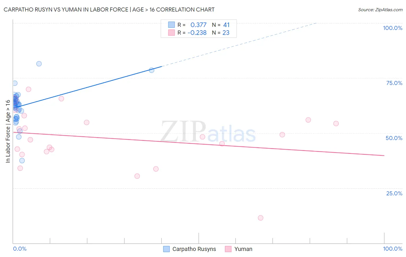 Carpatho Rusyn vs Yuman In Labor Force | Age > 16