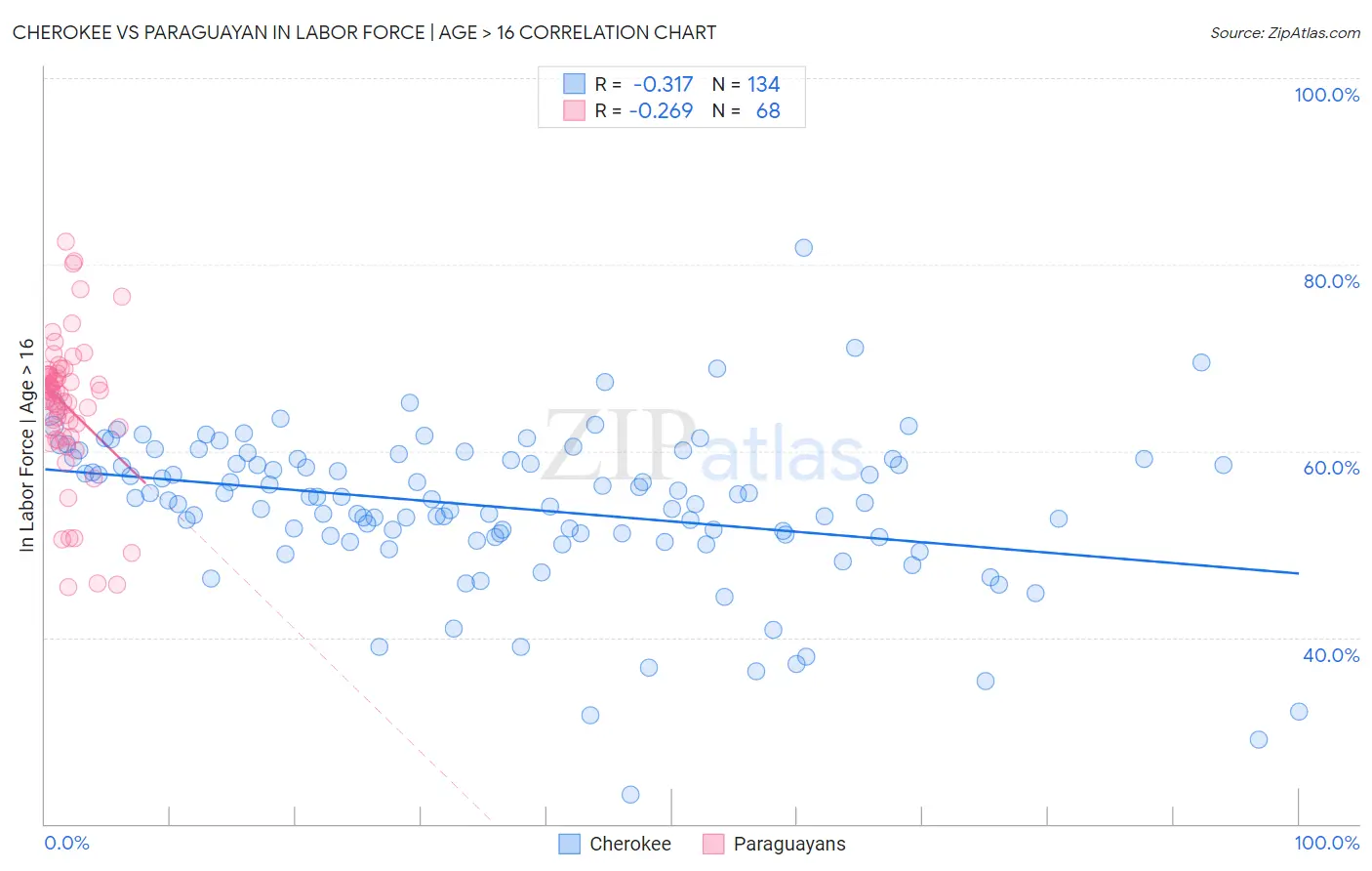 Cherokee vs Paraguayan In Labor Force | Age > 16