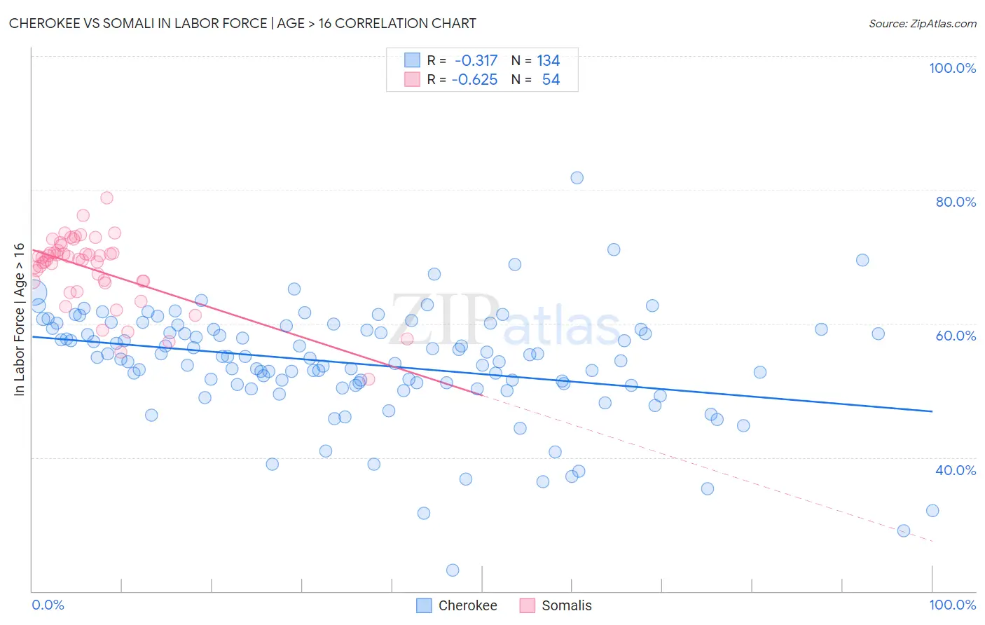Cherokee vs Somali In Labor Force | Age > 16
