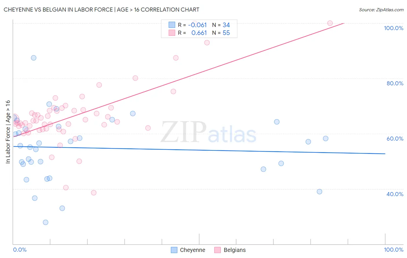 Cheyenne vs Belgian In Labor Force | Age > 16