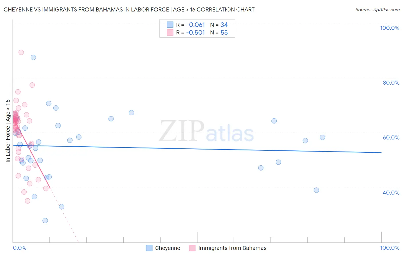 Cheyenne vs Immigrants from Bahamas In Labor Force | Age > 16