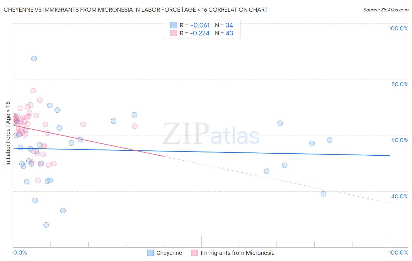 Cheyenne vs Immigrants from Micronesia In Labor Force | Age > 16