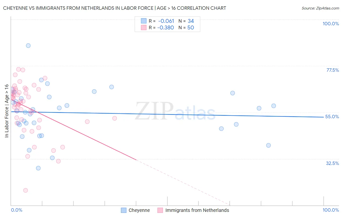 Cheyenne vs Immigrants from Netherlands In Labor Force | Age > 16