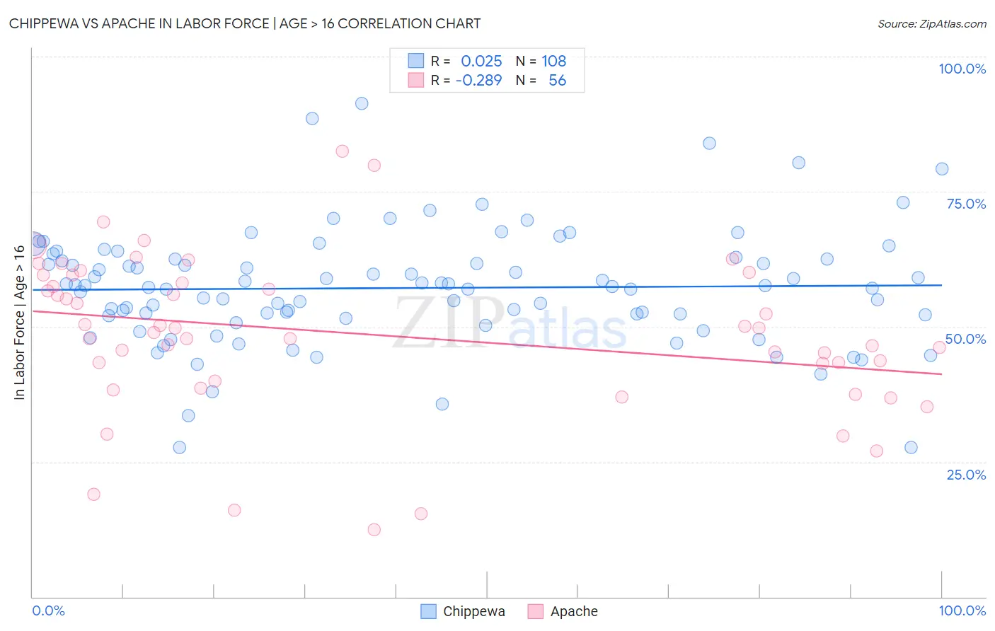 Chippewa vs Apache In Labor Force | Age > 16