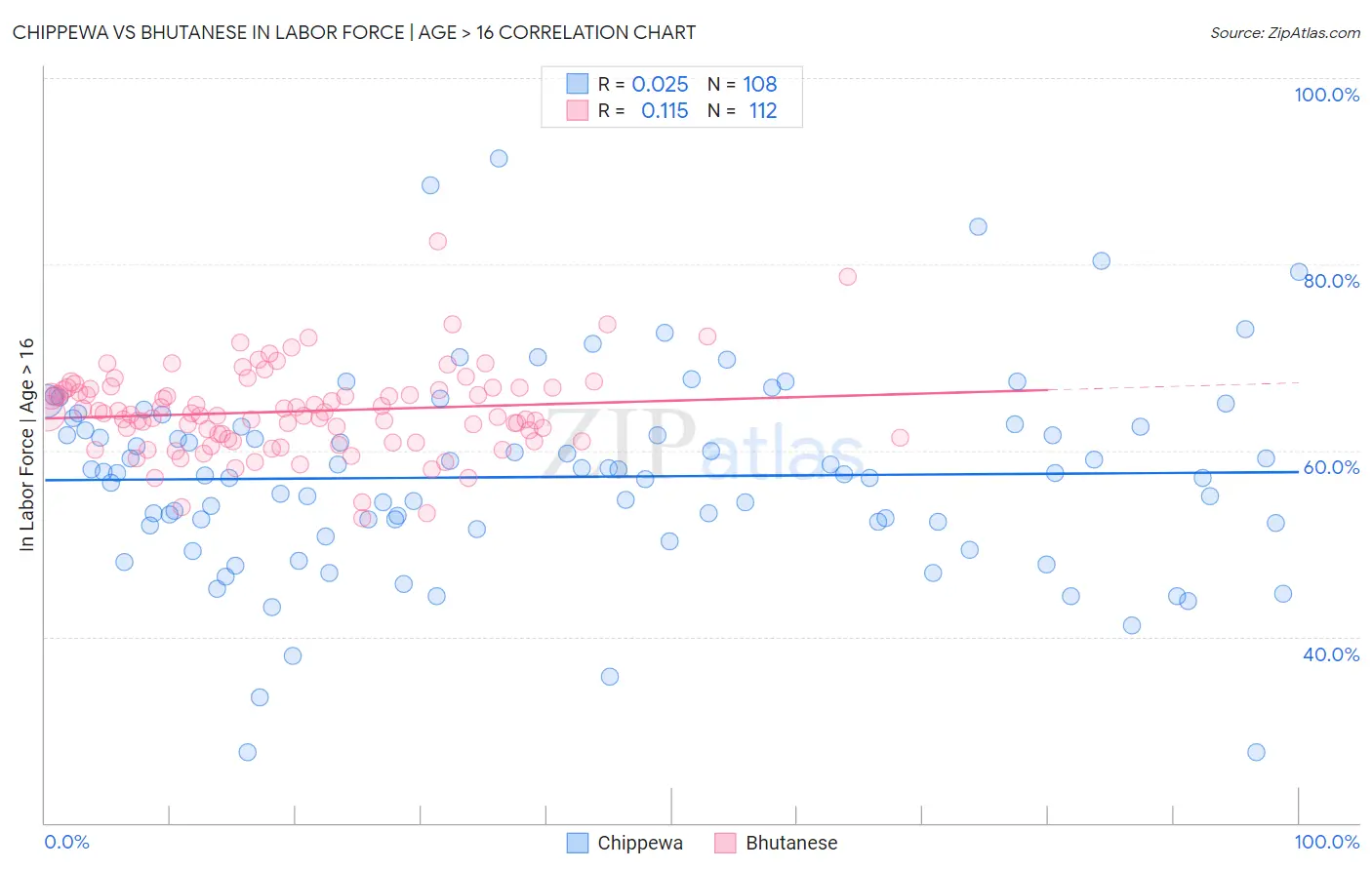 Chippewa vs Bhutanese In Labor Force | Age > 16