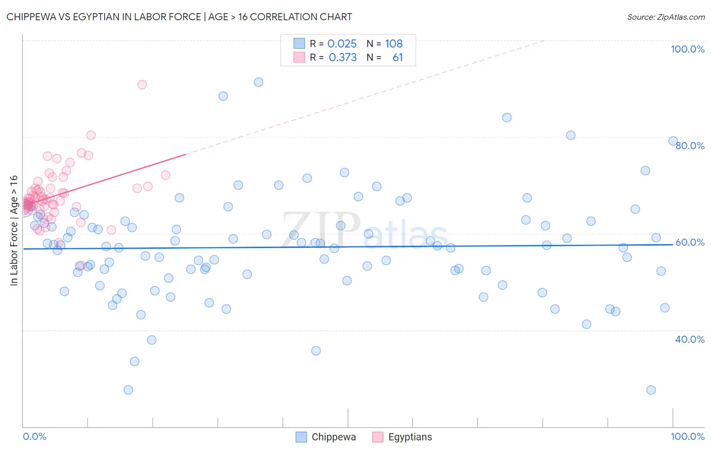 Chippewa vs Egyptian In Labor Force | Age > 16