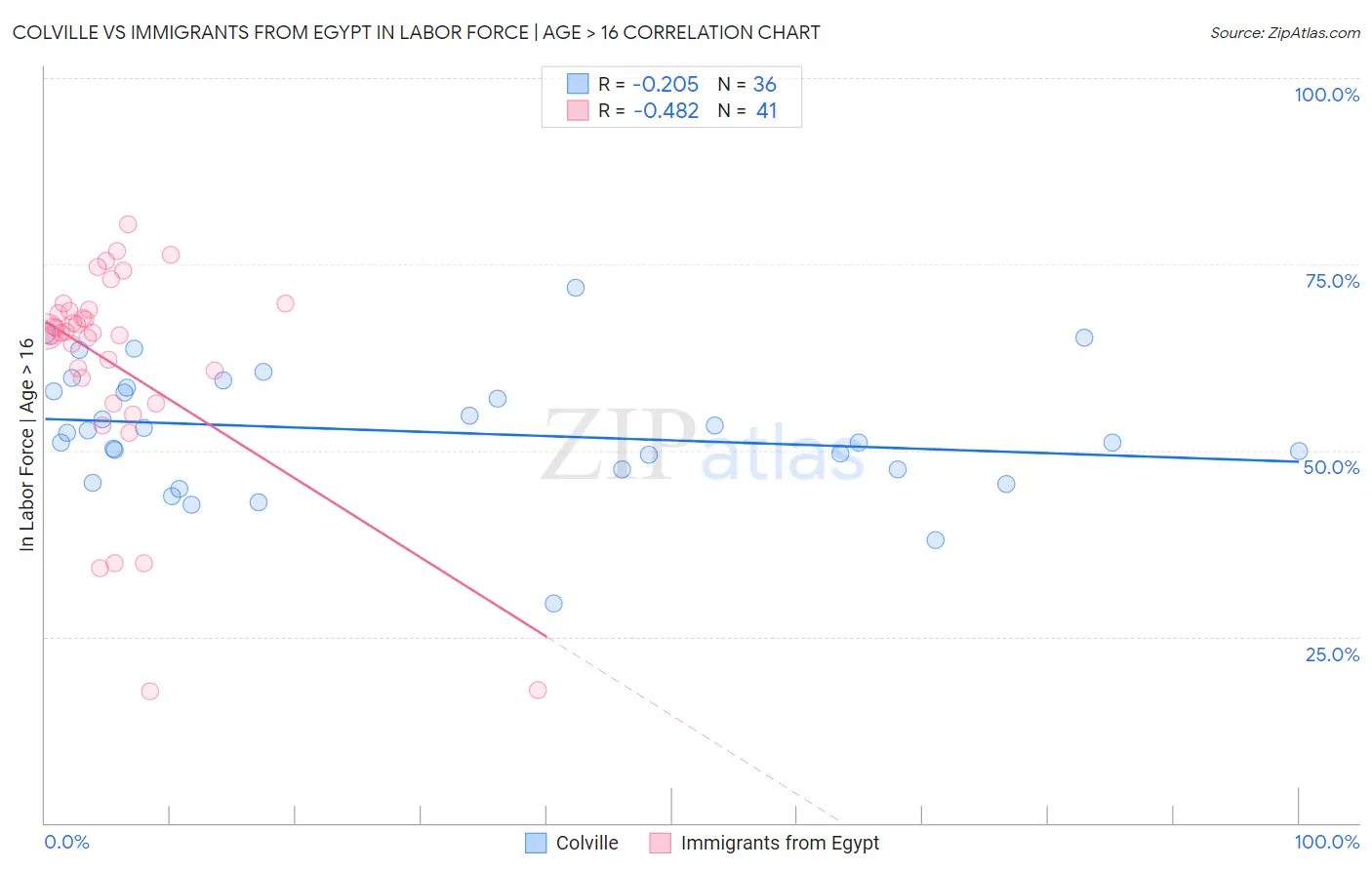 Colville vs Immigrants from Egypt In Labor Force | Age > 16