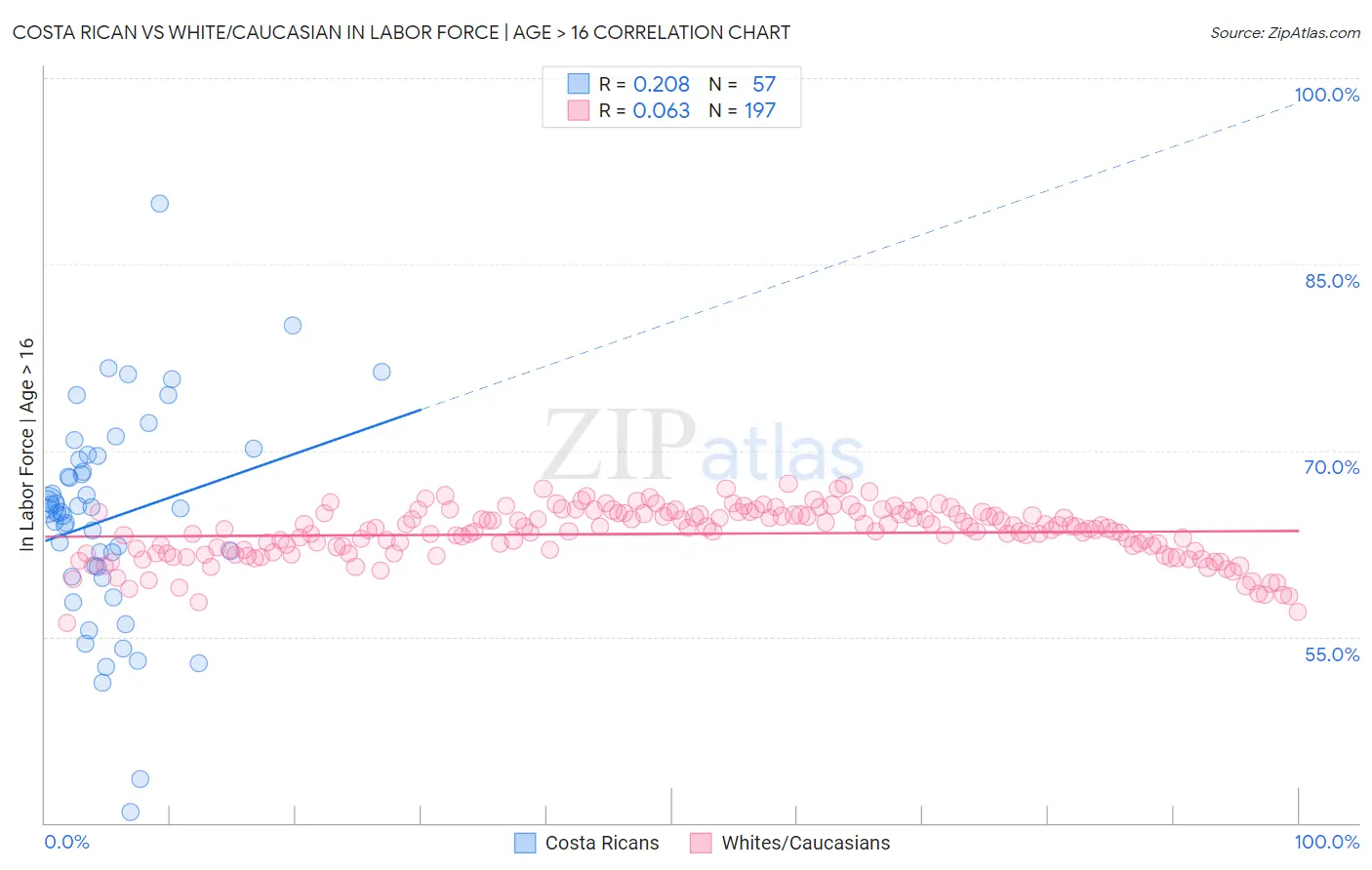 Costa Rican vs White/Caucasian In Labor Force | Age > 16