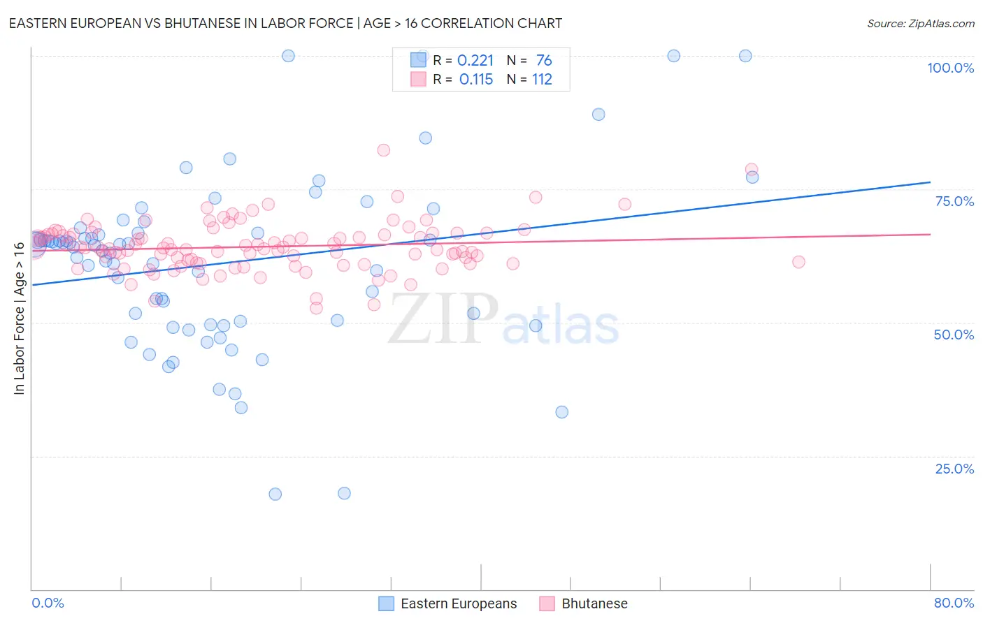 Eastern European vs Bhutanese In Labor Force | Age > 16