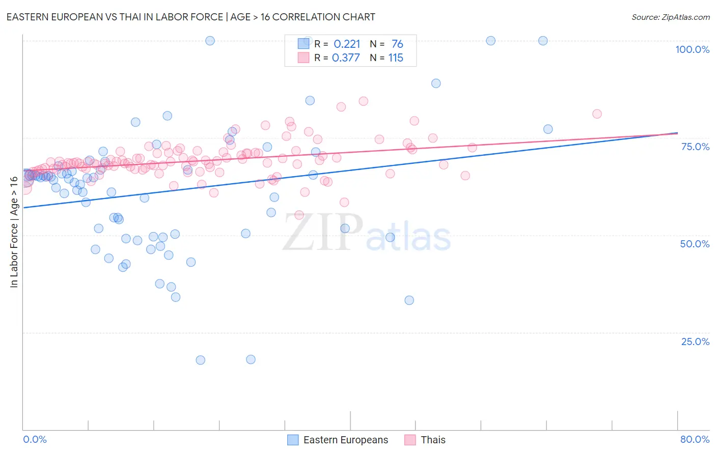 Eastern European vs Thai In Labor Force | Age > 16