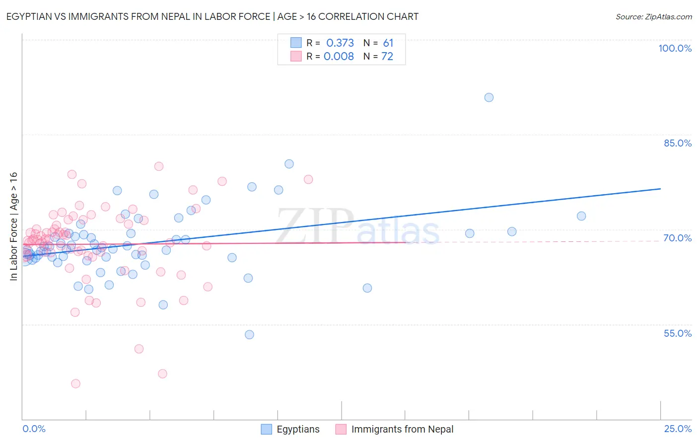 Egyptian vs Immigrants from Nepal In Labor Force | Age > 16